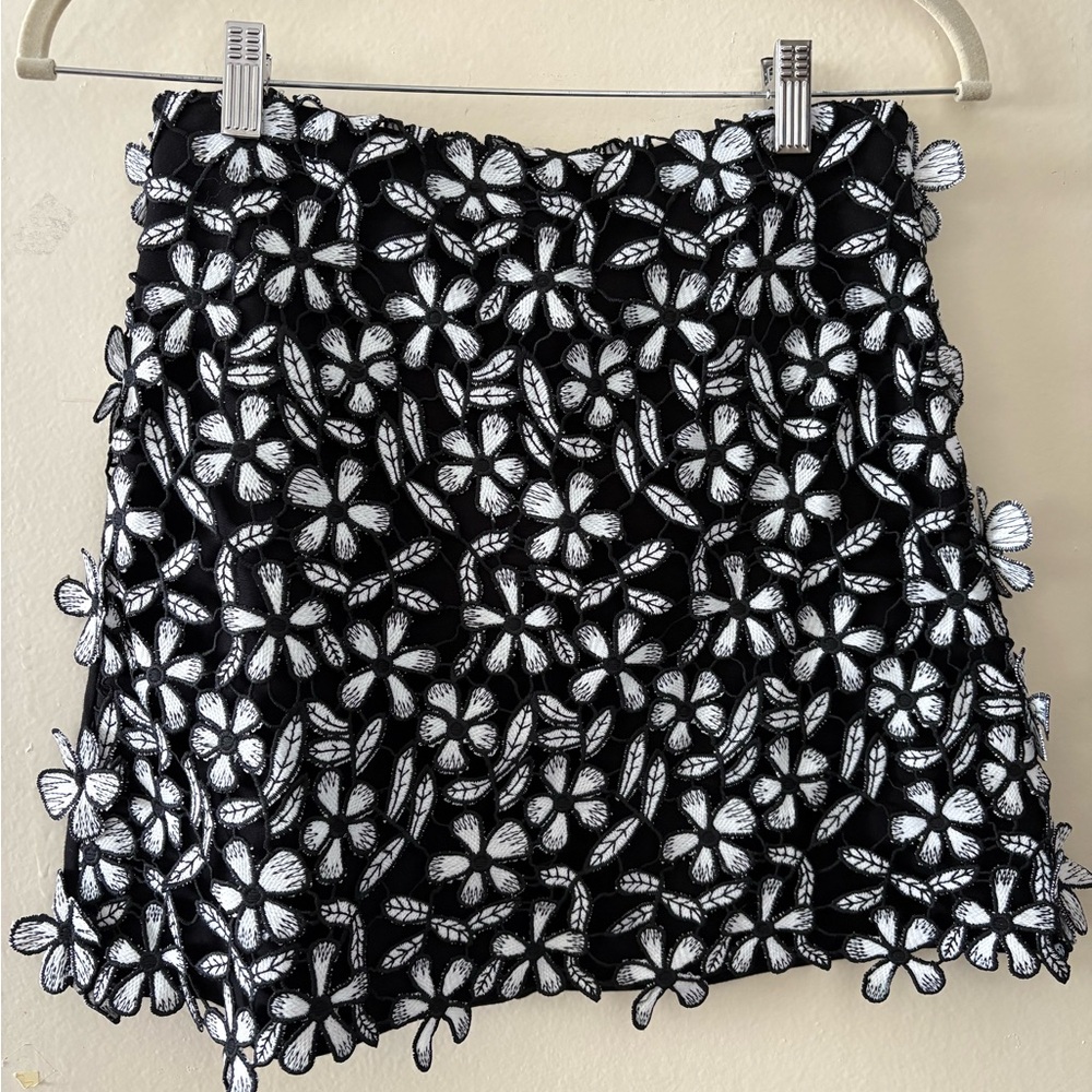Floral Black and White Skirt